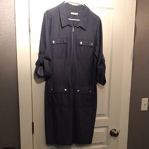 Dark Blue Zip-Up Dress